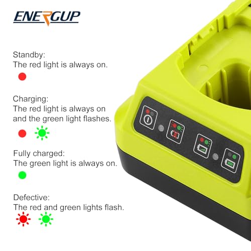 Energup 2Pack 18Volt P102 Replace for Ryobi 18V Batteries and Charger Combo 3.5A, for 18 Volt ONE Plus P103 P104 P105 P107 P109 P190 P191 P122 for Ryobi 18v Lithium Battery - Image 5