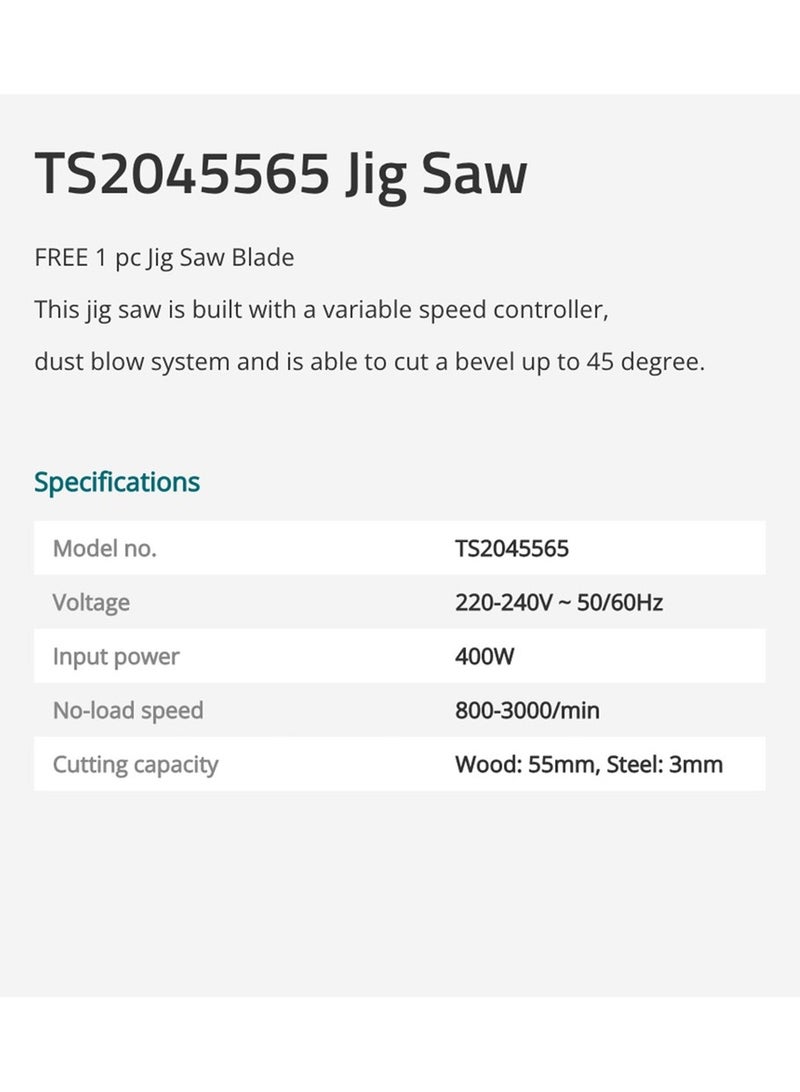 توتال منشار كهربائي بزاوية 45 درجة وسرعة متغيرة ونظام نفخ الغبار 400 واط TS2045565 - Image 3