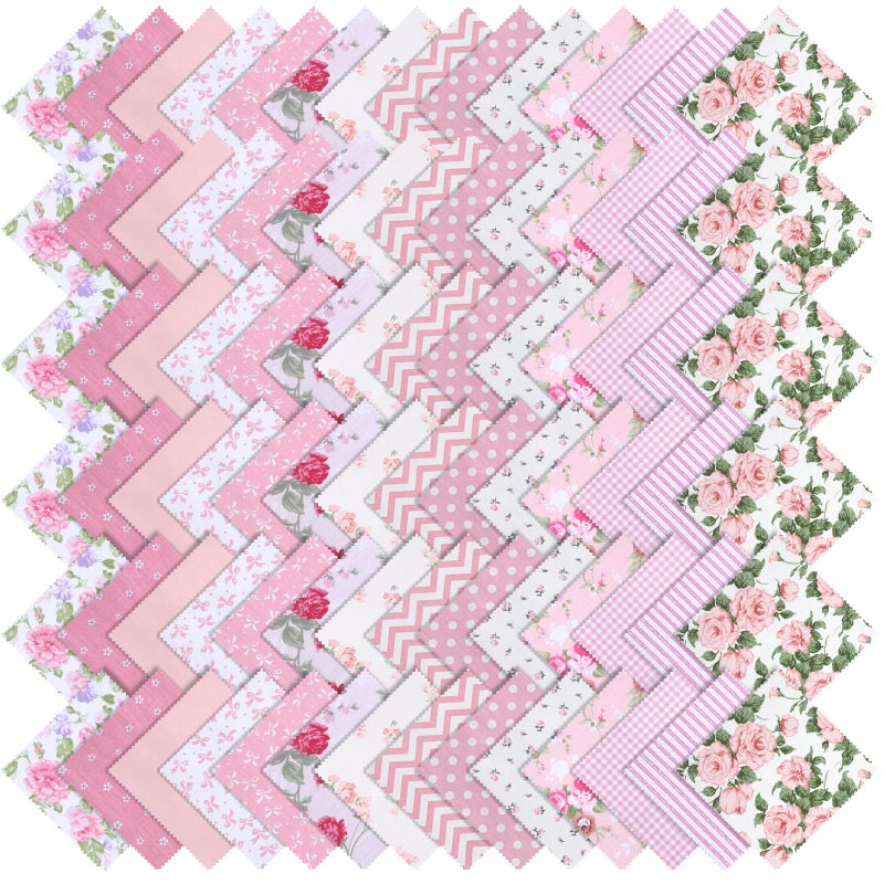 Exclaith 84 Pcs Pink Charm Packs for Quiltings, Cotton Quilting Fabric Bundles, 5 x 5-Inch Charm Squares Precut Quilting Fabrics, Cotton Fabric Squares for Sewing Project, Patchwork, DIY Crafts, Pink - Image 1