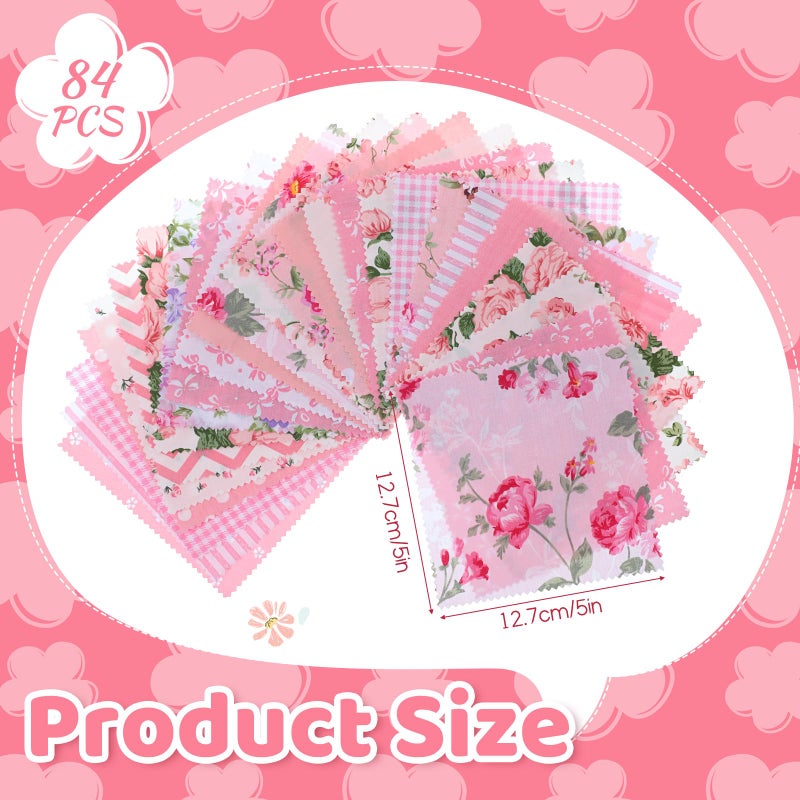 Exclaith 84 Pcs Pink Charm Packs for Quiltings, Cotton Quilting Fabric Bundles, 5 x 5-Inch Charm Squares Precut Quilting Fabrics, Cotton Fabric Squares for Sewing Project, Patchwork, DIY Crafts, Pink - Image 2