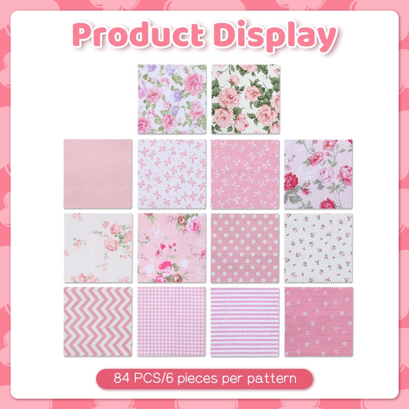Exclaith 84 Pcs Pink Charm Packs for Quiltings, Cotton Quilting Fabric Bundles, 5 x 5-Inch Charm Squares Precut Quilting Fabrics, Cotton Fabric Squares for Sewing Project, Patchwork, DIY Crafts, Pink - Image 4