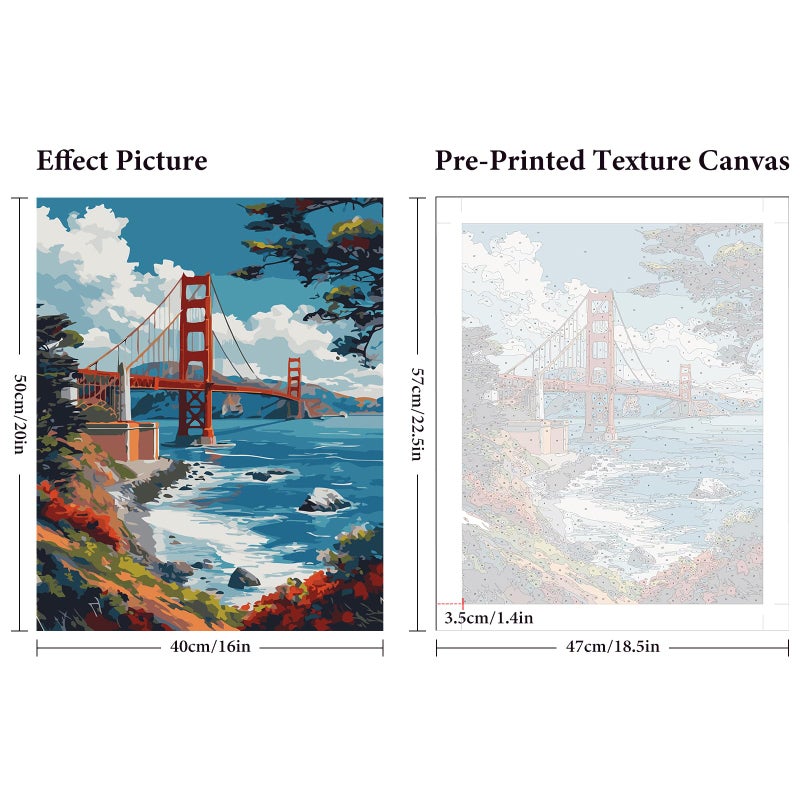 Fountor Paint by Numbers Kit for Adults Beginner, Golden Gate Bridge Adult Paint by Number Kits on Canvas Without Frame, San Francisco Scenery Oil Paint by Numbers for Home Decor Gift 16â€ W x 20â€L - Image 3