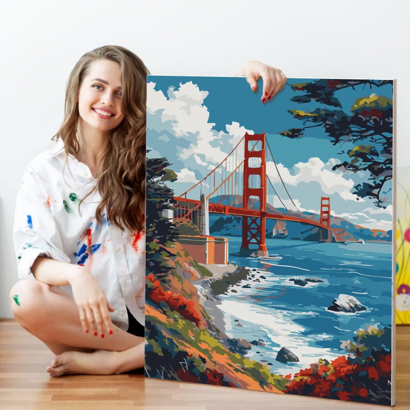 Fountor Paint by Numbers Kit for Adults Beginner, Golden Gate Bridge Adult Paint by Number Kits on Canvas Without Frame, San Francisco Scenery Oil Paint by Numbers for Home Decor Gift 16â€ W x 20â€L - Image 5
