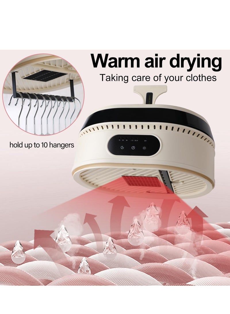 Portable Clothes Dryer, Mini Dryer as Fast as 30 Minutes (Customizable) For Apartment Home Travel RV Dorm, Compact Foldable Mini Dryer For Clothes, Underwear, Baby Clothes, Timer Function, LED UV, Hanger, Light Strip (Beige)  - Image 2