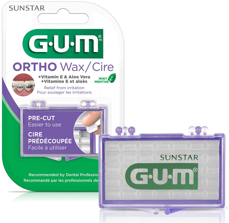 GUM Orthodontic Wax for Braces and Dental Devices - Soothing Dental Wax with Vitamin E and Aloe Vera - Clear Color and Refreshing Mint Flavor (Pack of 1) - Image 1