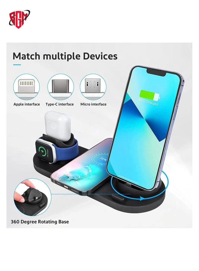 BGM Wireless Charger Stand,6 in1 Multi-Function Wireless Chartering Station Dock for Apple Watch, AirPods, iPhone Series, Samsung Phone - Image 4