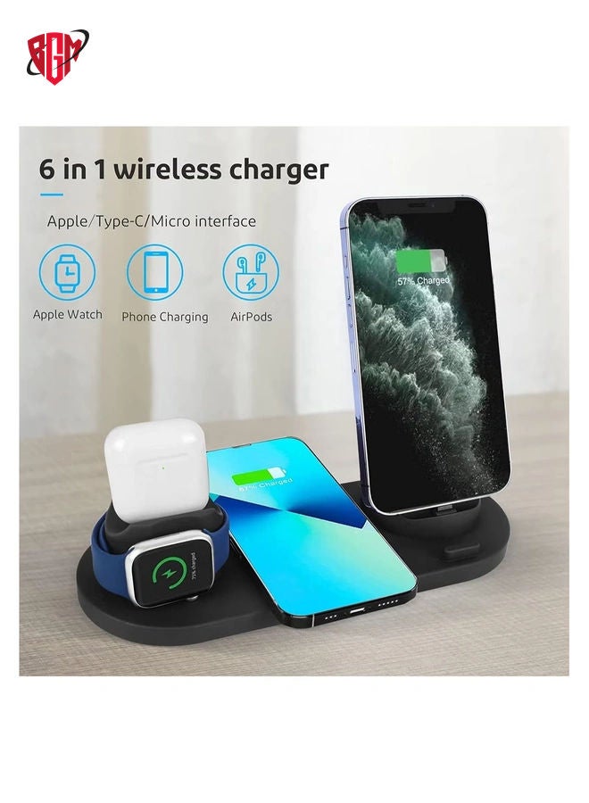 BGM Wireless Charger Stand,6 in1 Multi-Function Wireless Chartering Station Dock for Apple Watch, AirPods, iPhone Series, Samsung Phone - Image 2