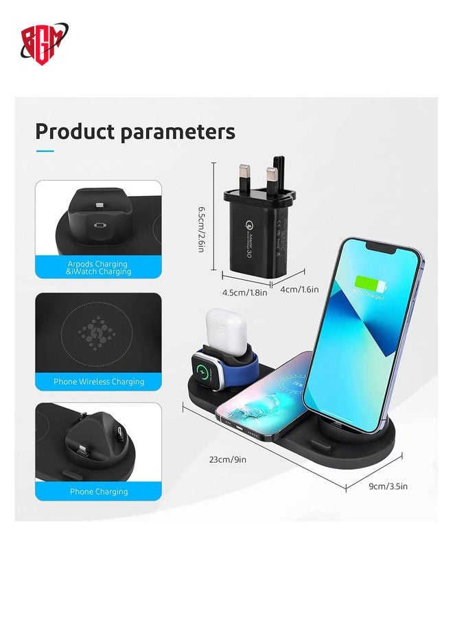 BGM Wireless Charger Stand,6 in1 Multi-Function Wireless Chartering Station Dock for Apple Watch, AirPods, iPhone Series, Samsung Phone - Image 3