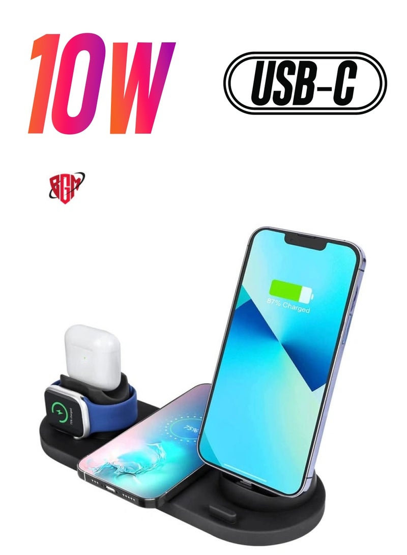 BGM Wireless Charger Stand,6 in1 Multi-Function Wireless Chartering Station Dock for Apple Watch, AirPods, iPhone Series, Samsung Phone - Image 1