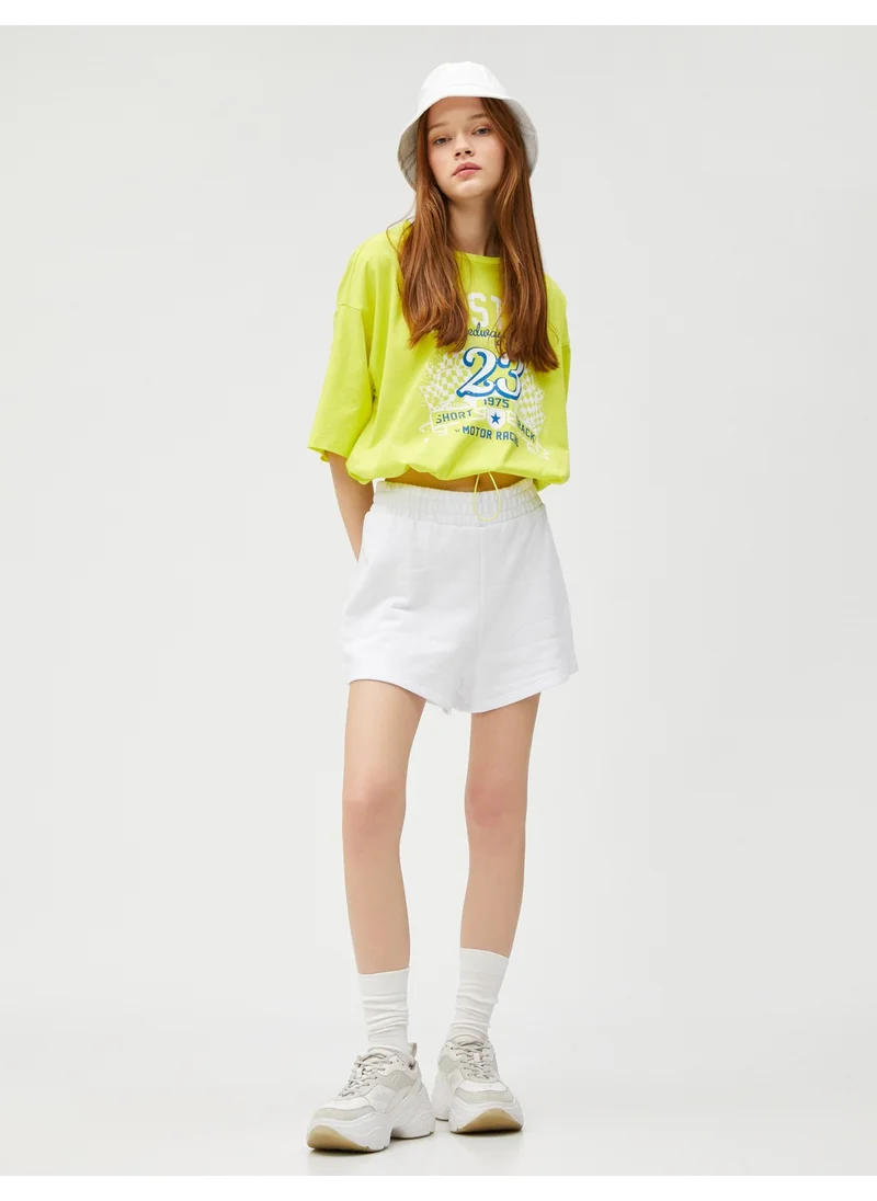 كوتون Printed T-Shirt Crew Neck Short Sleeve Elastic Waist