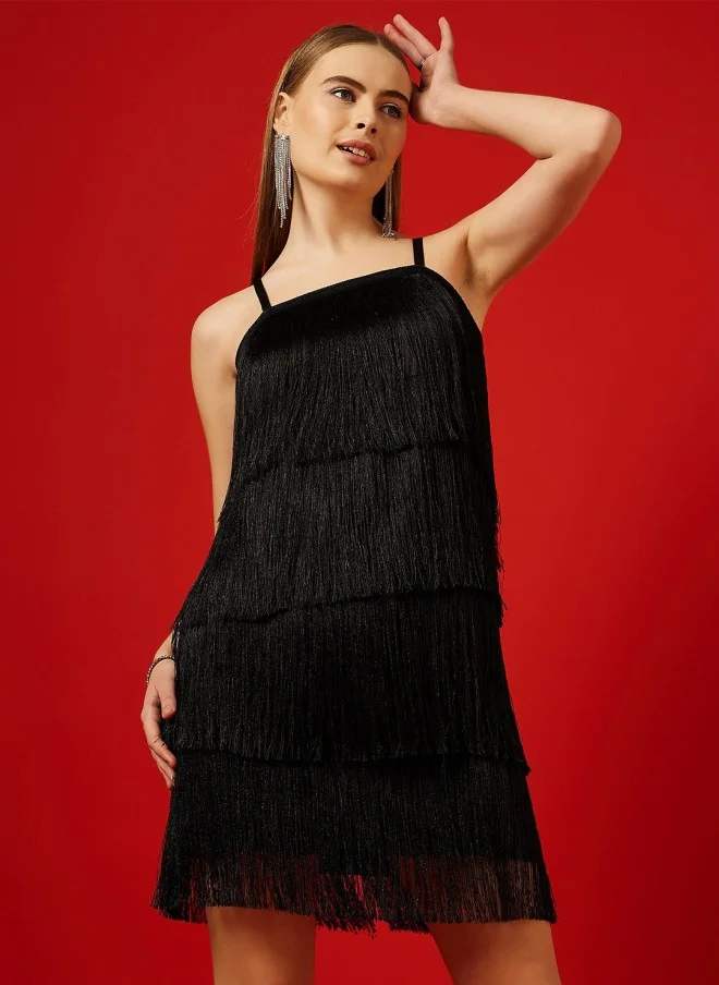STREET 9 Black Fringed Bodycon Dress for Women