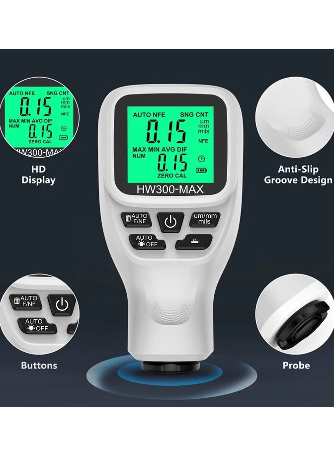 HW300-MAX Coating Thickness Gauge Anti slip Coating Film Gauge High precision Automotive Paint Powder Layer Thickness Gauge - Image 3