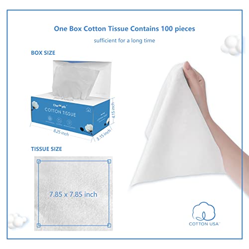 Charmyth Extra Thick Disposable Face Towel, Disposable Makeup Removing Wipes, 100% USA Cotton and 100% Organic & Cruelty Free, Lint-Free Cotton Tissues for Sensitive Skin 100 Count - Image 2