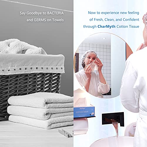 Charmyth Extra Thick Disposable Face Towel, Disposable Makeup Removing Wipes, 100% USA Cotton and 100% Organic & Cruelty Free, Lint-Free Cotton Tissues for Sensitive Skin 100 Count - Image 4