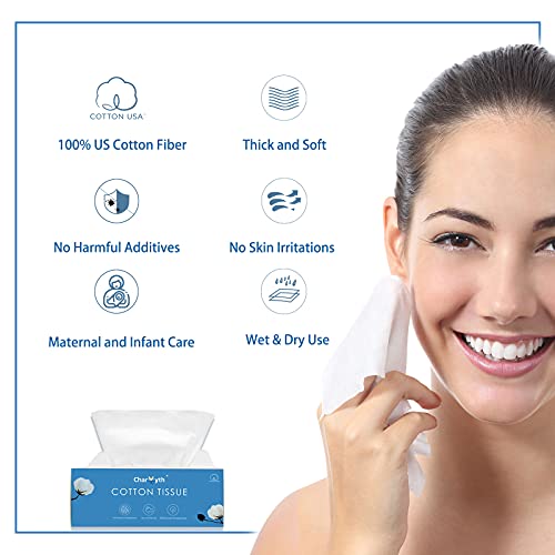 Charmyth Extra Thick Disposable Face Towel, Disposable Makeup Removing Wipes, 100% USA Cotton and 100% Organic & Cruelty Free, Lint-Free Cotton Tissues for Sensitive Skin 100 Count - Image 5
