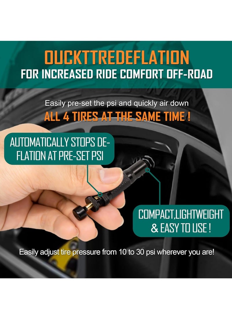 ET-LIFE Automatic Tire Deflator,Adjustable Offroad Accessries,4pcs Auto-Stop Tyre Air Down Tool Kit  (10-30 PSI)  for 4 * 4 Vehicles,Truck,Jeep with Storage Bag - Image 2