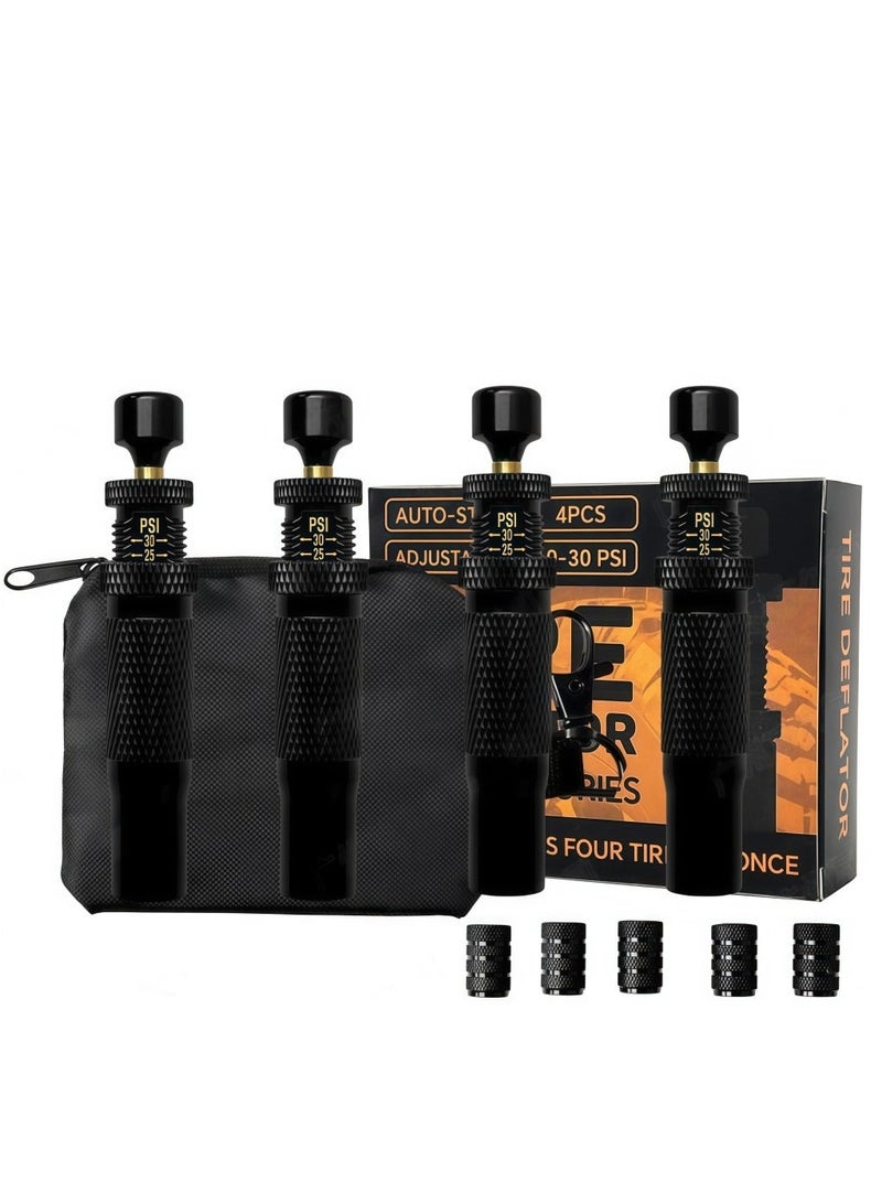 ET-LIFE Automatic Tire Deflator,Adjustable Offroad Accessries,4pcs Auto-Stop Tyre Air Down Tool Kit  (10-30 PSI)  for 4 * 4 Vehicles,Truck,Jeep with Storage Bag - Image 1