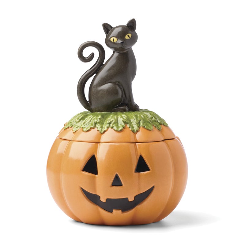 Lenox Haunted Halloween Covered Candy Jar, Porcelain Jar with Lid, 26oz Storage, Black Cat on Pumpkin, Jar for Sweets, Pumpkin Decor, Halloween Kitchen Decor, Halloween Cookie Jar, 5x7.25 inches - Image 1