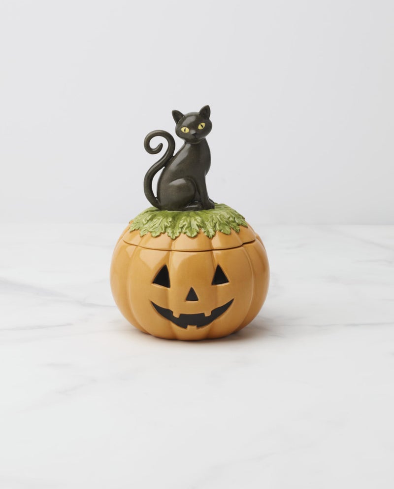 Lenox Haunted Halloween Covered Candy Jar, Porcelain Jar with Lid, 26oz Storage, Black Cat on Pumpkin, Jar for Sweets, Pumpkin Decor, Halloween Kitchen Decor, Halloween Cookie Jar, 5x7.25 inches - Image 3