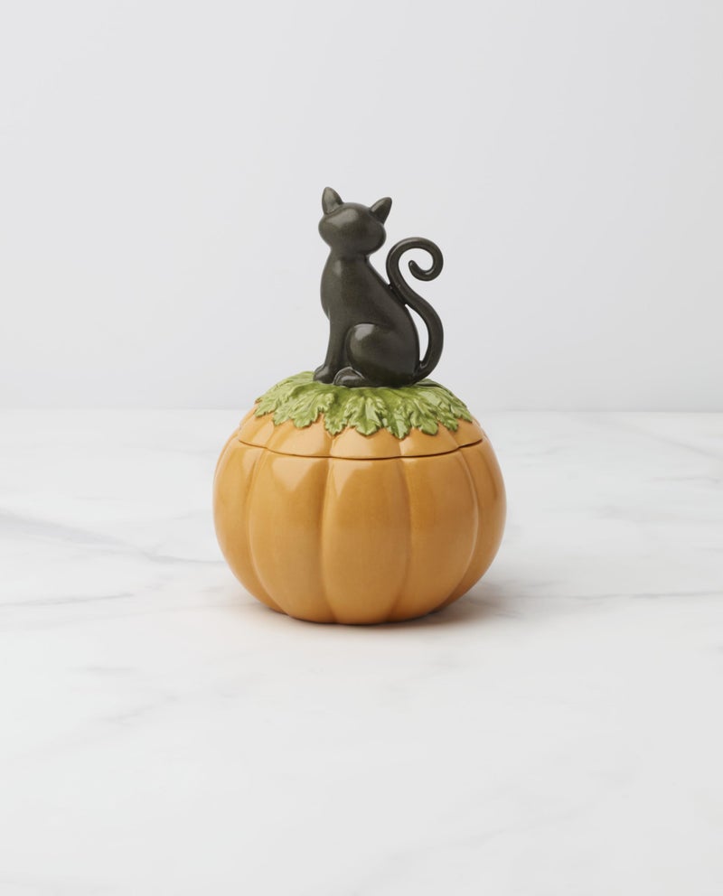 Lenox Haunted Halloween Covered Candy Jar, Porcelain Jar with Lid, 26oz Storage, Black Cat on Pumpkin, Jar for Sweets, Pumpkin Decor, Halloween Kitchen Decor, Halloween Cookie Jar, 5x7.25 inches - Image 4