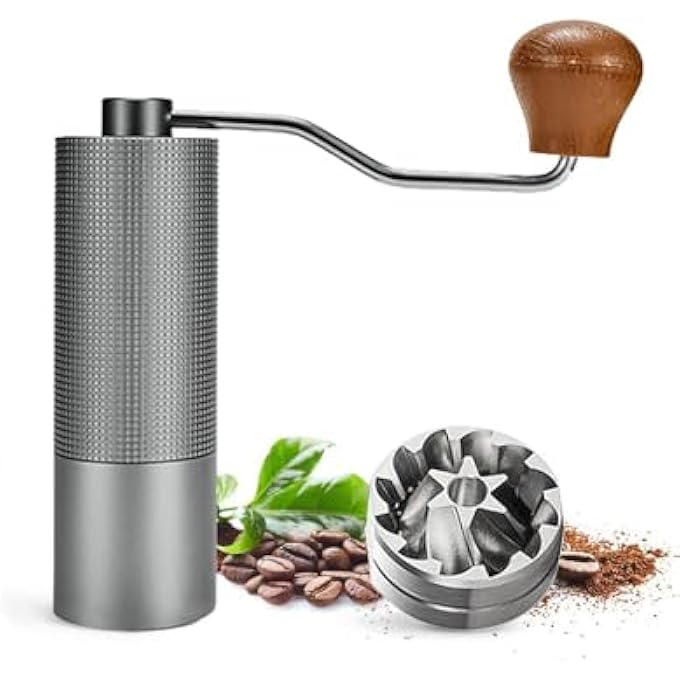 هاسذيب مطحنة قهوة يدوية مصنوعة بالكامل من المعدن مع مطحنة حبوب قهوة مخروطية من الفولاذ المقاوم للصدأ باستخدام الحاسب الآلي ومقبض قابل للتعديل لحجم الطحن ومقبض خشبي وسعة 25 جرام لصب الإسبريسو - Image 2