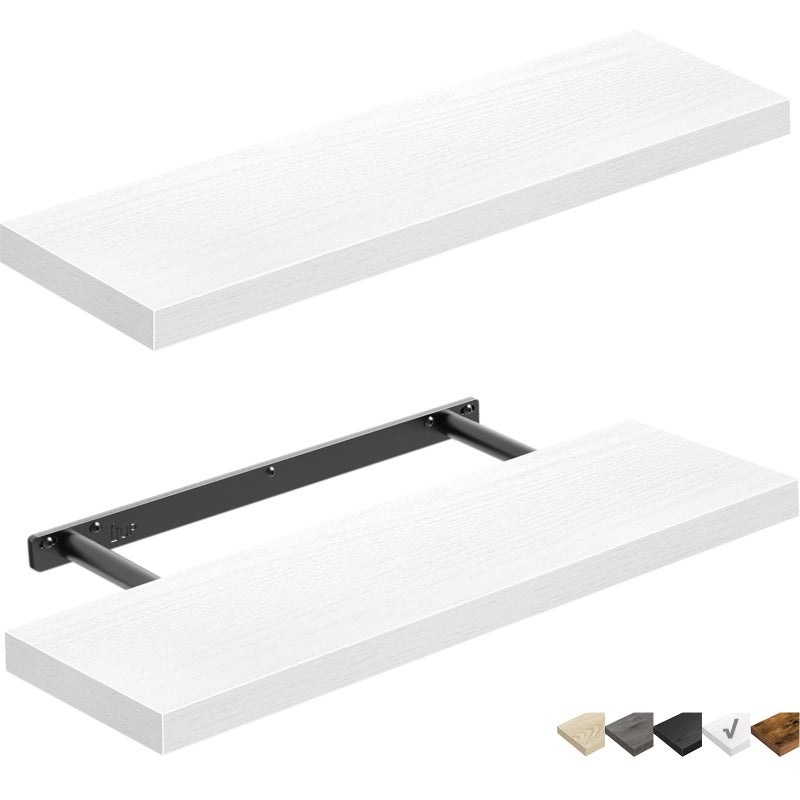 QEEIG Bathroom Shelves 24 inches Long Wall Shelf 24 x 9 inch Set of 2 White 00860W