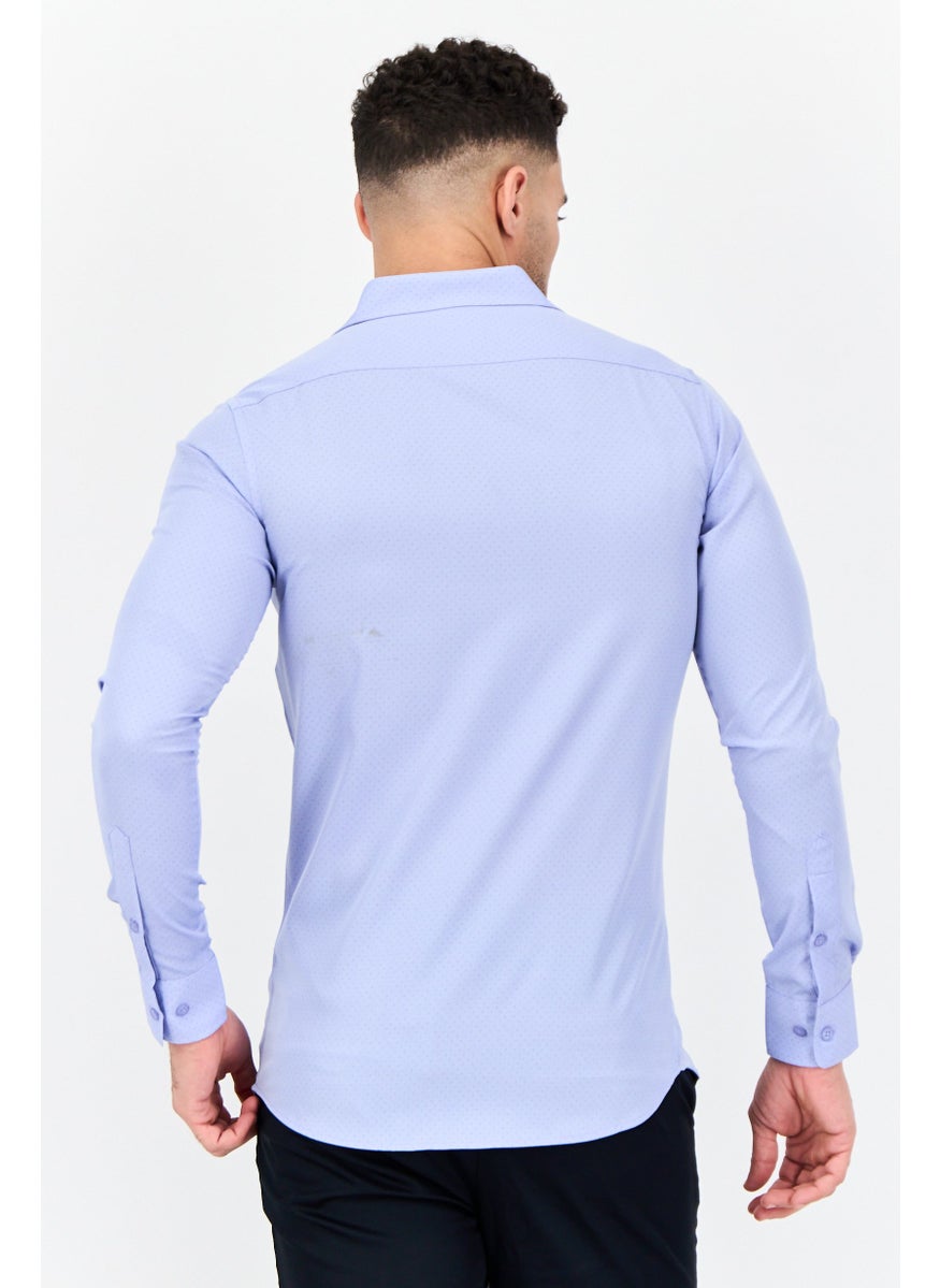 Scotch & Soda Men Modern Fit Micro Dot Long Sleeve Dress Shirt, Light Blue  - Image 2