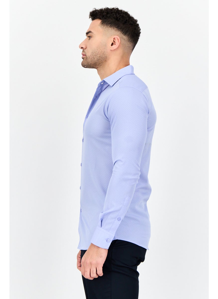Scotch & Soda Men Modern Fit Micro Dot Long Sleeve Dress Shirt, Light Blue  - Image 4