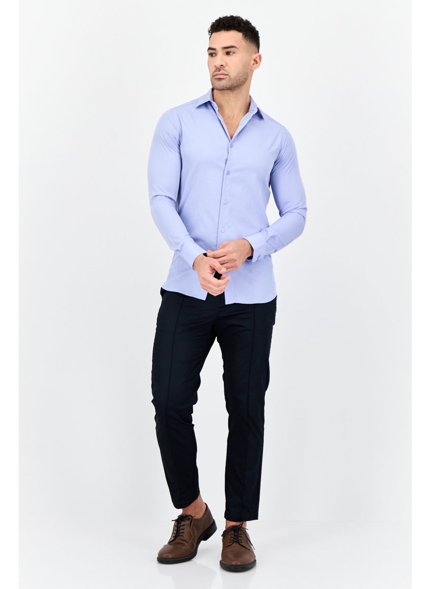 Scotch & Soda Men Modern Fit Micro Dot Long Sleeve Dress Shirt, Light Blue  - Image 3