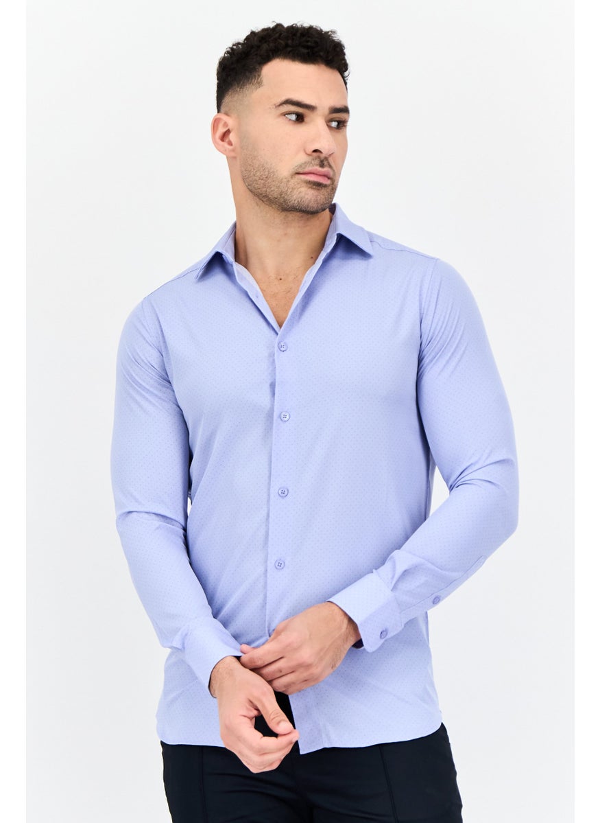 Scotch & Soda Men Modern Fit Micro Dot Long Sleeve Dress Shirt, Light Blue  - Image 1