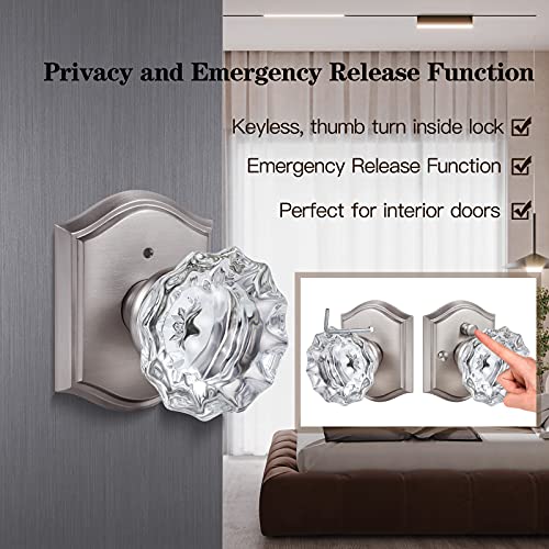 CLCTK Premium Glass Door Knobs for Interior Doors, Bathroom Bedroom Door Knobs with Lock, Door Knobs Interior Brushed Nickel - Image 3
