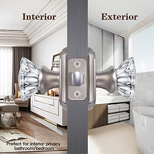 CLCTK Premium Glass Door Knobs for Interior Doors, Bathroom Bedroom Door Knobs with Lock, Door Knobs Interior Brushed Nickel - Image 4