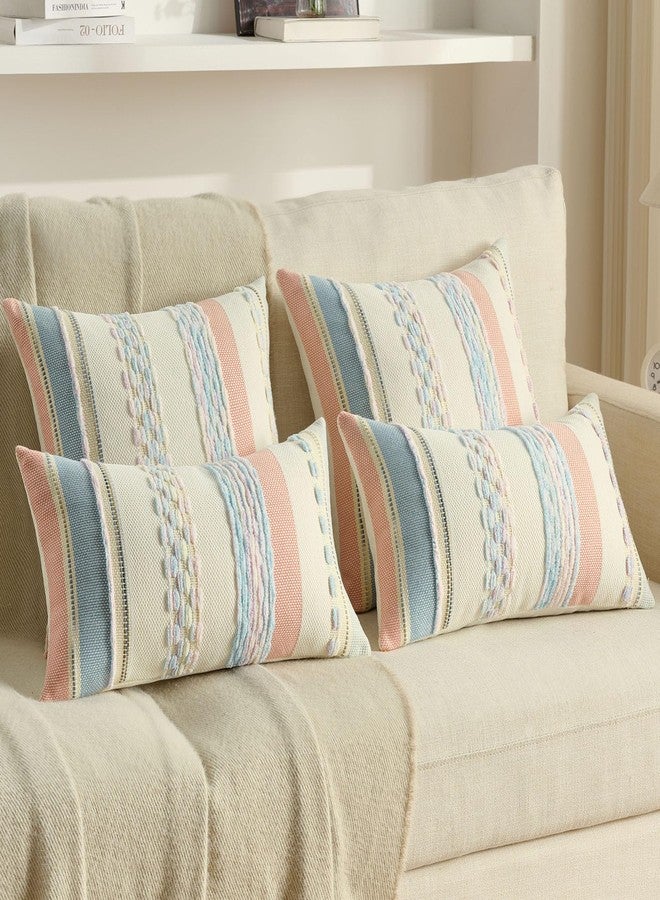 FUTEI Pink Light Blue Beige Boho Throw Pillow Covers 18x18 Inch Set of 2, Modern Tufted Striped Textured Accent Cushion Case,Farmhouse Pillows for Couch Bed - Image 5