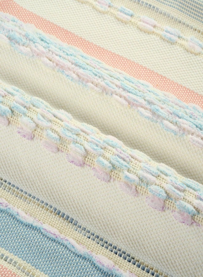 FUTEI Pink Light Blue Beige Boho Throw Pillow Covers 18x18 Inch Set of 2, Modern Tufted Striped Textured Accent Cushion Case,Farmhouse Pillows for Couch Bed - Image 2