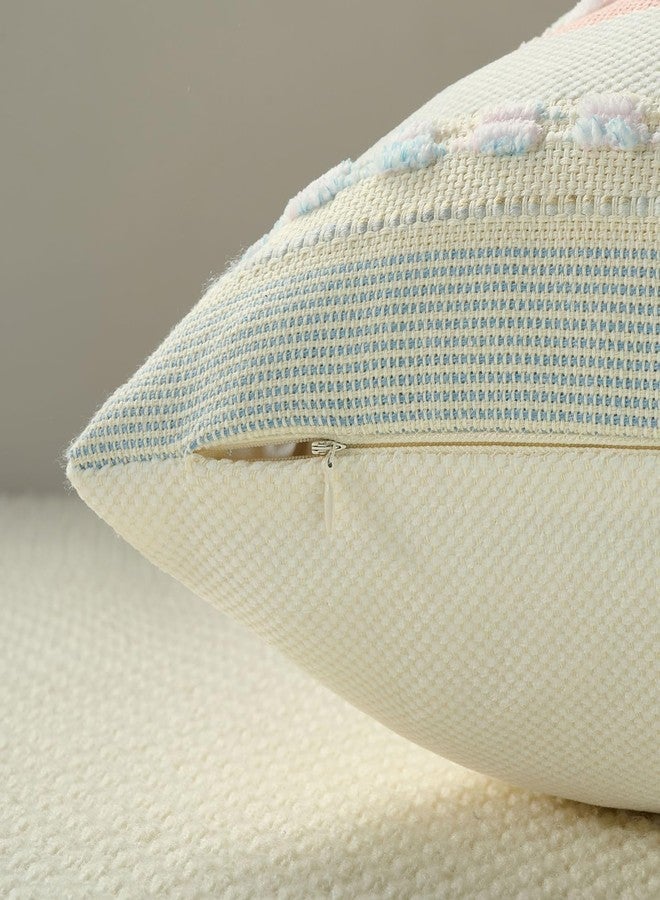 FUTEI Pink Light Blue Beige Boho Throw Pillow Covers 18x18 Inch Set of 2, Modern Tufted Striped Textured Accent Cushion Case,Farmhouse Pillows for Couch Bed - Image 3