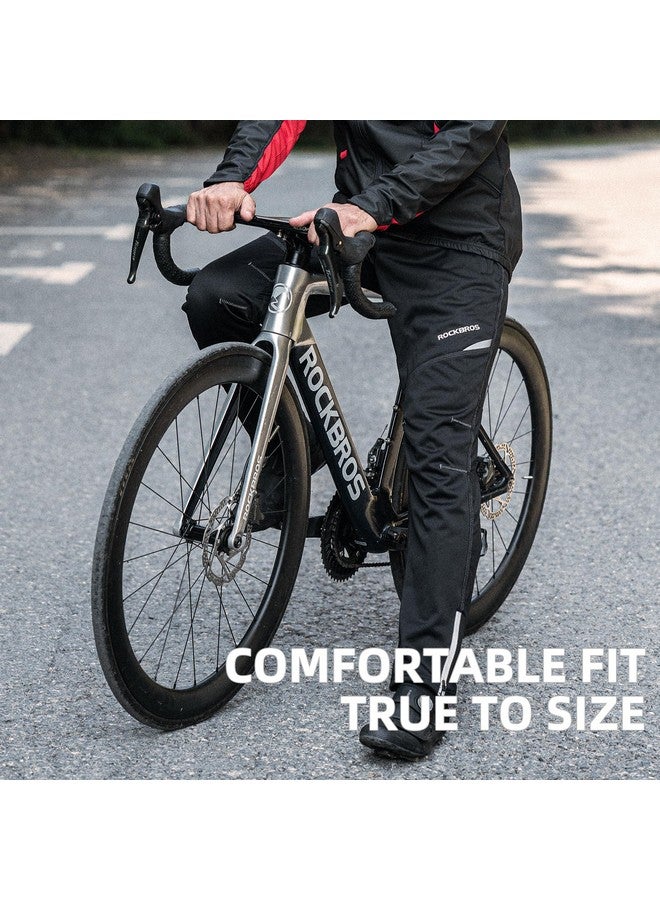 Rockbros Cycling Pants For Men Windproof Thermal Fleece Winter Athletic Bike Pants Cold Weather For Running Hiking Black - Image 4