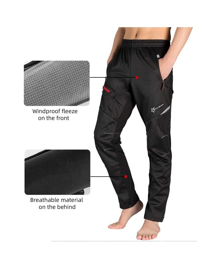 Rockbros Cycling Pants For Men Windproof Thermal Fleece Winter Athletic Bike Pants Cold Weather For Running Hiking Black - Image 5
