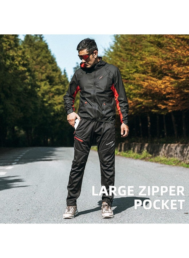 Rockbros Cycling Pants For Men Windproof Thermal Fleece Winter Athletic Bike Pants Cold Weather For Running Hiking Black - Image 2