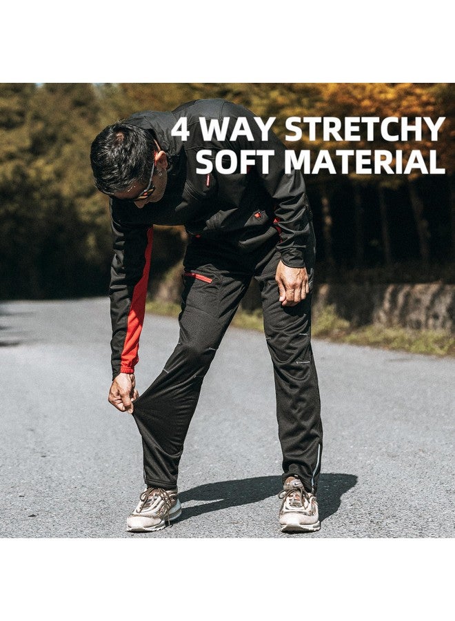 Rockbros Cycling Pants For Men Windproof Thermal Fleece Winter Athletic Bike Pants Cold Weather For Running Hiking Black - Image 3