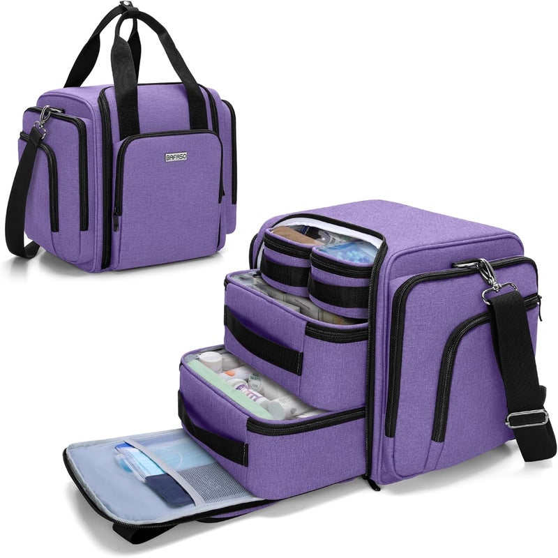 BAFASO Large Pill Bottle Organizer with 4 Inner Removable Pouches, Family First Aid Bag Medicine Bag Come with Shoulder Strap (Bag ONLY),Purple
