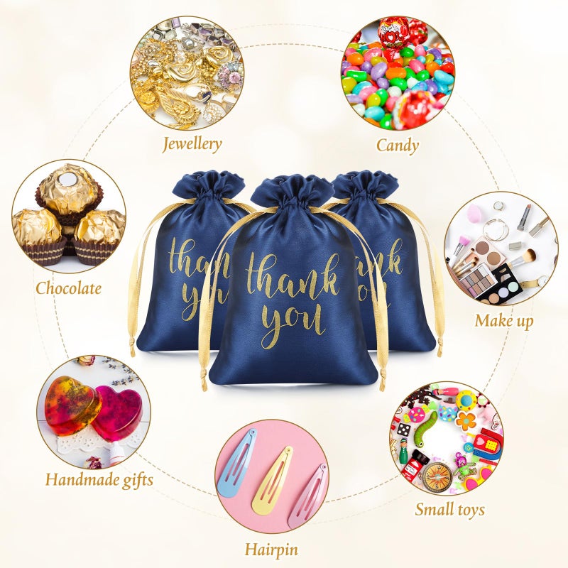 Sieral 50 Pcs Thank You Satin Gift Bags with Drawstring Jewelry Candy Pouches for Valentines Easter Wedding Baby Shower Birthday Holiday Party Thank You Bag for Gift Wrap(Navy Blue,4 x 6 Inch) - Image 5