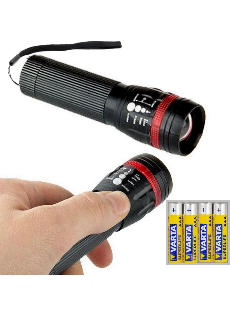 BarkoFix 4 Pieces of Varta Batteries Gift 2km Range Battery Powered Flashlight with Zoom for Private Security