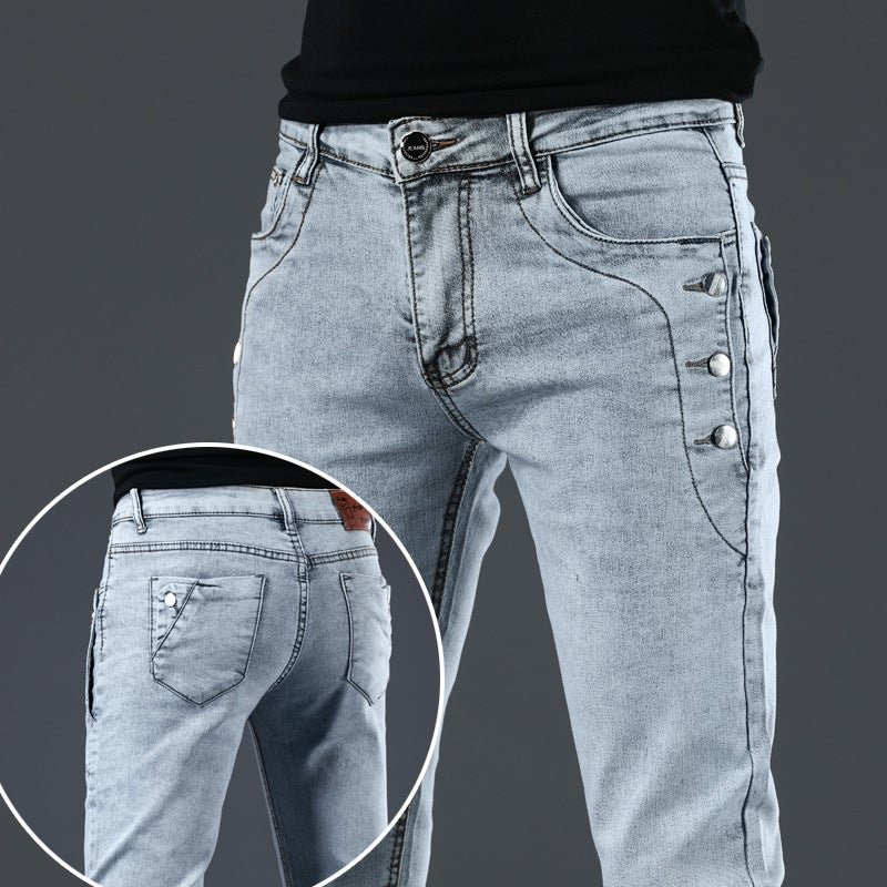 Generic Wholesale mens jeans slim fit skinny stretch pants mens Korean-style trendy youth Four Seasons trousers one-piece delivery 3015 Black  - Image 3