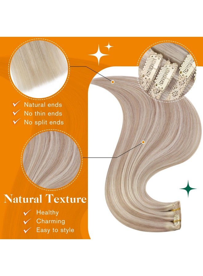 Easyouth Clip In Hair Extensions Blonde Clip In Human Hair Extensions Remy Ash Blonde Hair Highlight Platinum Blonde Real Hair Clip In Extensions Lace Double Weft 14 Inch 7Pcs 70G - Image 4