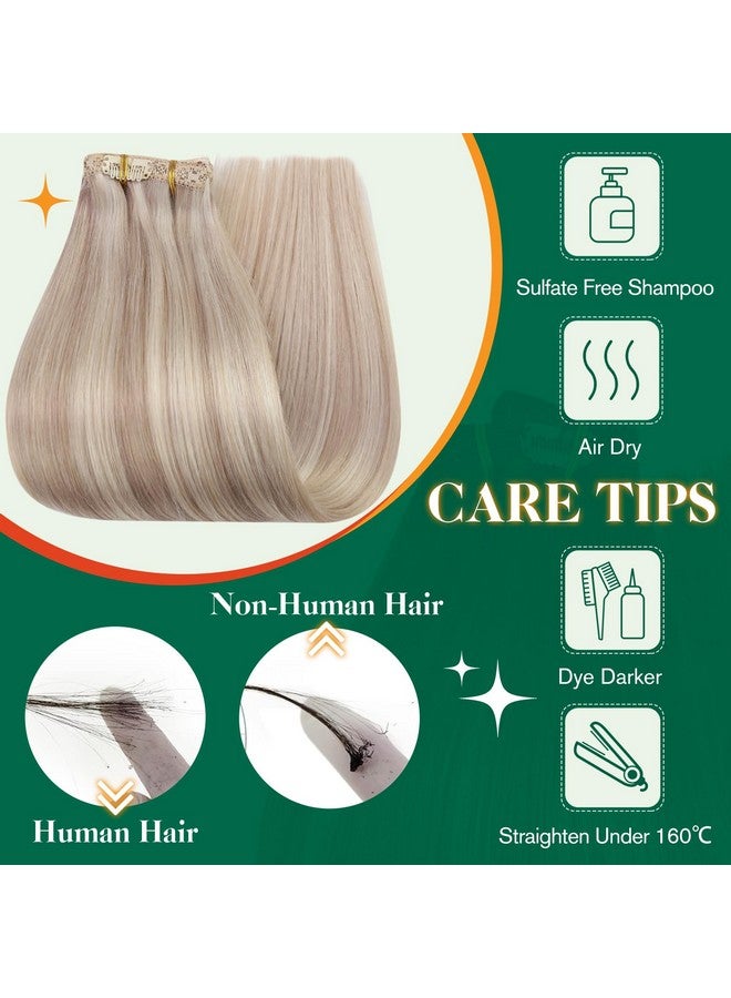 Easyouth Clip In Hair Extensions Blonde Clip In Human Hair Extensions Remy Ash Blonde Hair Highlight Platinum Blonde Real Hair Clip In Extensions Lace Double Weft 14 Inch 7Pcs 70G - Image 5