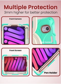 Moxedo Moxedo Heavy Duty Shockproof Rugged Protective Colorful Case with 360 Rotating Kickstand, Shoulder Strap, and  Pen Holder for Kids Compatible for Apple iPad Mini 6 - Mint Green  - Image 2