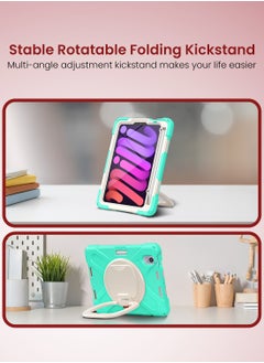 Moxedo Moxedo Heavy Duty Shockproof Rugged Protective Colorful Case with 360 Rotating Kickstand, Shoulder Strap, and  Pen Holder for Kids Compatible for Apple iPad Mini 6 - Mint Green  - Image 4