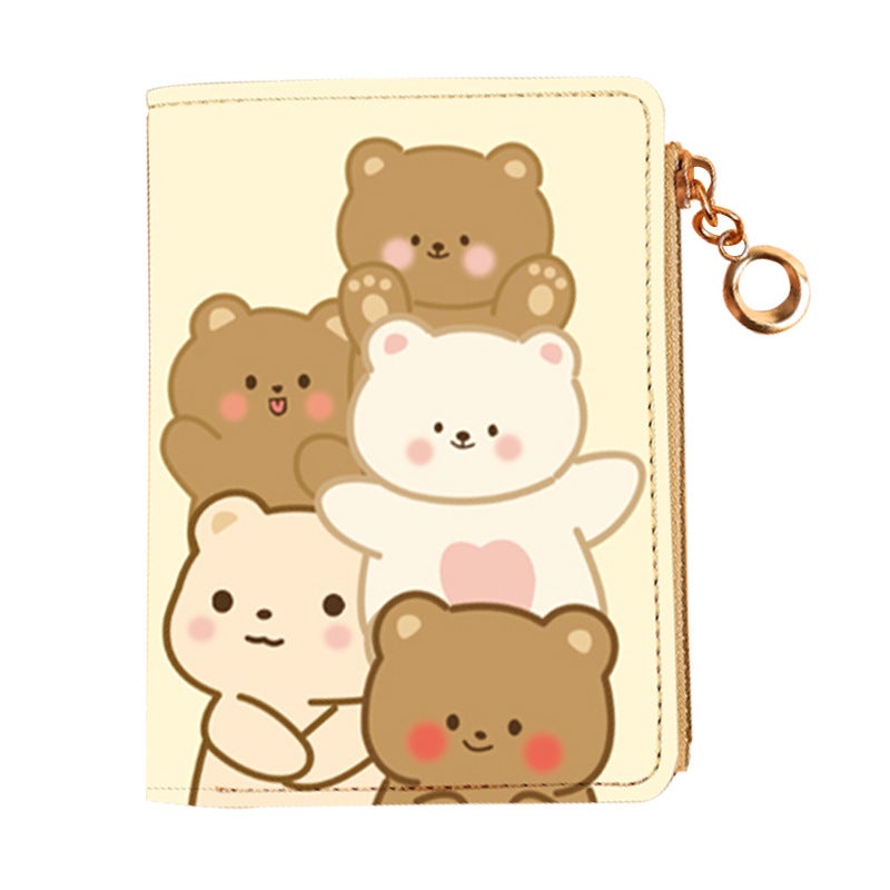 Cute Cartoon Bear Short Zip Wallet for Girls Tulip Bear
