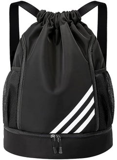 Oziral Drawstring Backpack Water Resistant String Bag Gym Sports with Shoe Compartment Side Mesh Pockets for Women Men  - Image 1