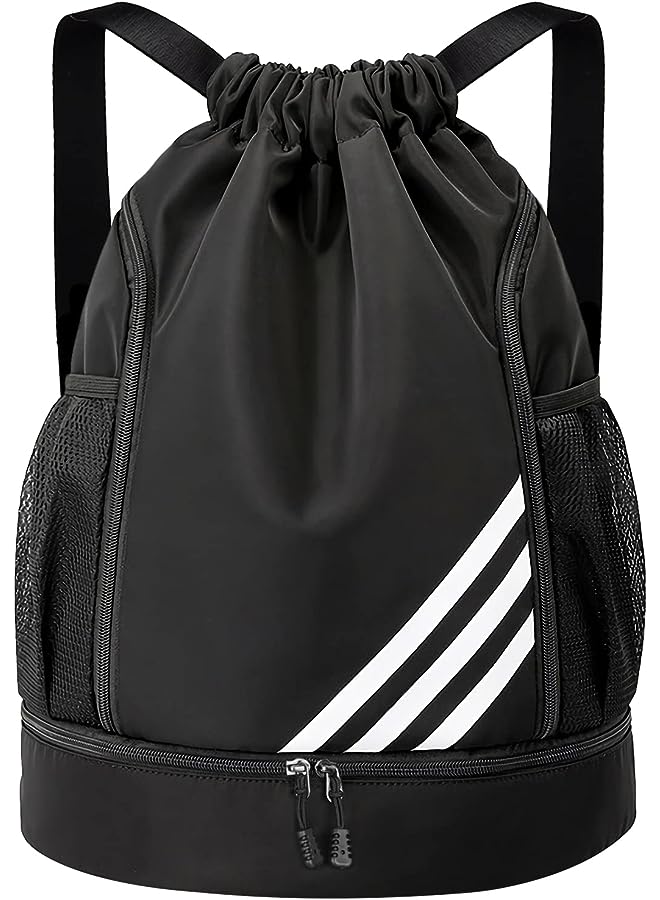 Oziral Drawstring Backpack Water Resistant String Bag Gym Sports with Shoe Compartment Side Mesh Pockets for Women Men  - Image 1